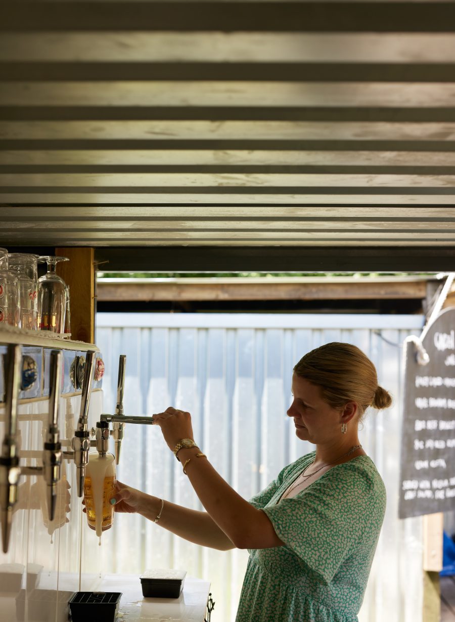 hospitality staff preparing restaurant space